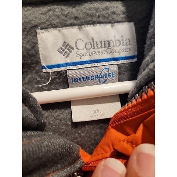 COLUMBIA Youth 18/20 Deep Orange Vivid Orange Gray Colorblock Interchange Jacket - Picture 4 of 11
